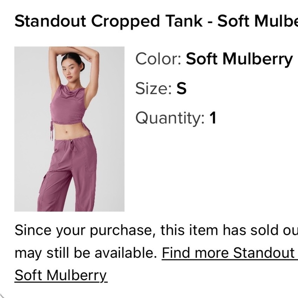 ALO Yoga Standout Cropped Tank in Soft Mulberry